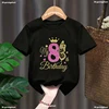 Black Tshirt My 1-9th Happy Birthday Princess Golden Butterfly Theme T-Shirt Baby Girls Gift Kids Clothes Short Sleeve Tees Tops 5