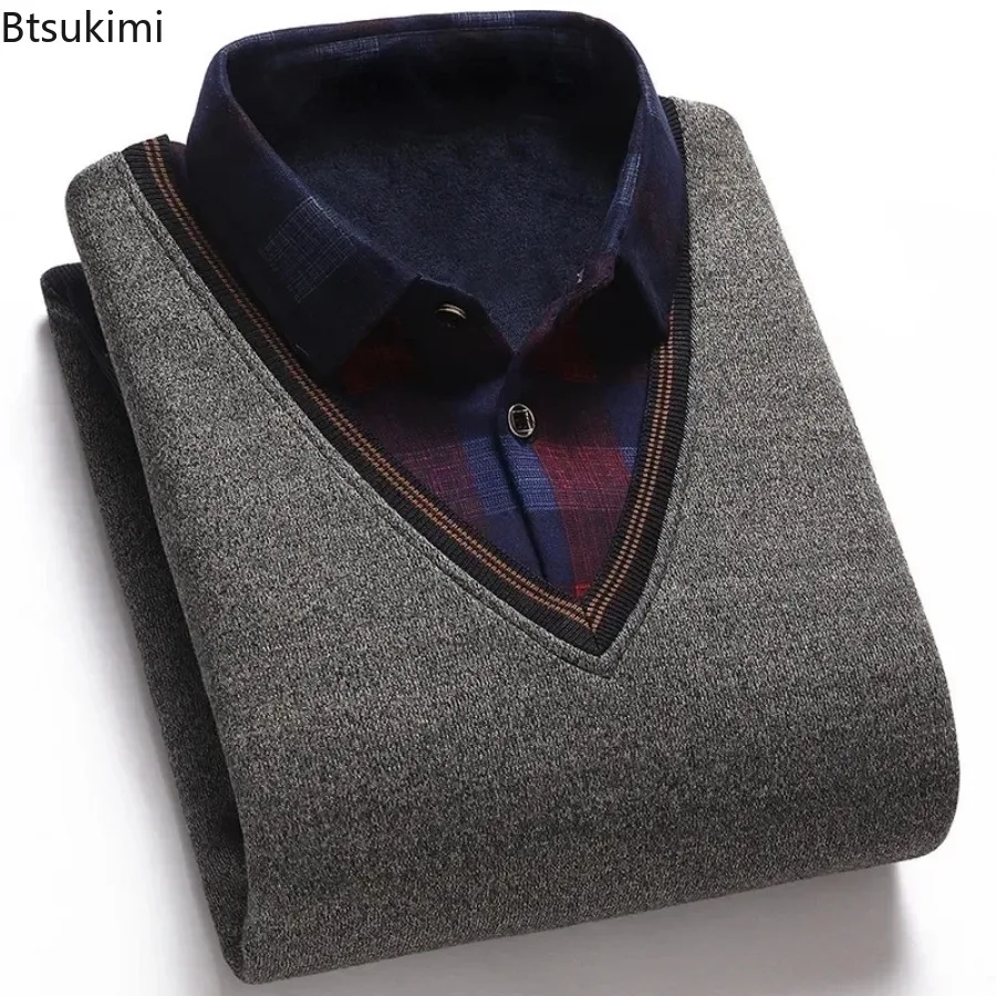 Turtleneck sweater Basic sweater Autumn Winter Men's Wool Shirt-Neck Sweater Casual Plaid Solid Thickened Warm Fleece Sweater for Men All Match Shirts Men