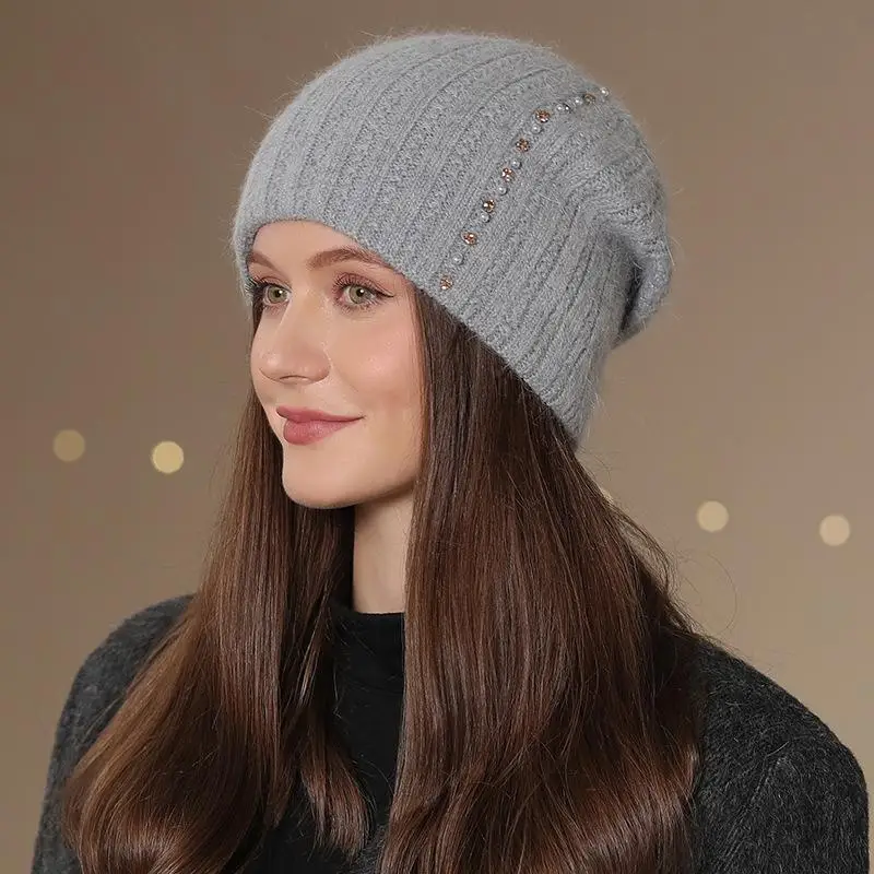New Women Winter Hat Fashion Decorate Beanie Hat Warm Winter Cap For Female Casual Streetwear Knitted Hat 2