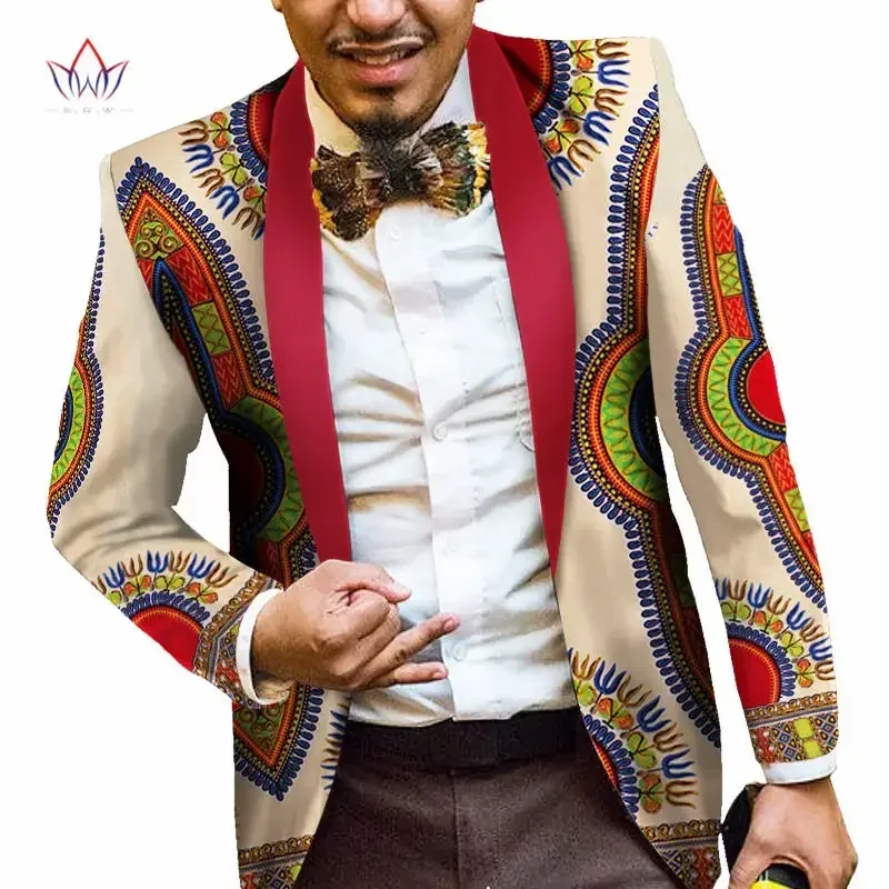 Men African Clothes Print Blazer Jackets Long Sleeve Trendy Slim Fit 6XL WYN184