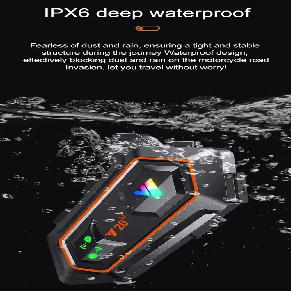 Y202X Motorcycle Helmet Bluetooth Intercom Headset Waterproof and Noise Reduction Supports 2 Riders 1000M Intercom Communication