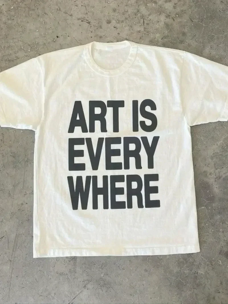 Art is everywhere graphic T-shirt, retro men's Y2k punk casual cotton T-shirt, pursuing individual street art clothing
