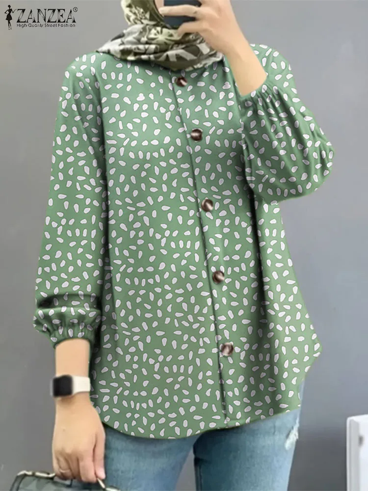 

ZANZEA Woman Fashion Muslim Blouse Casual Floral Printed Tunic Tops O-Neck Puff Sleeve Shirt Female Dubai Turkey Abaya Chemise