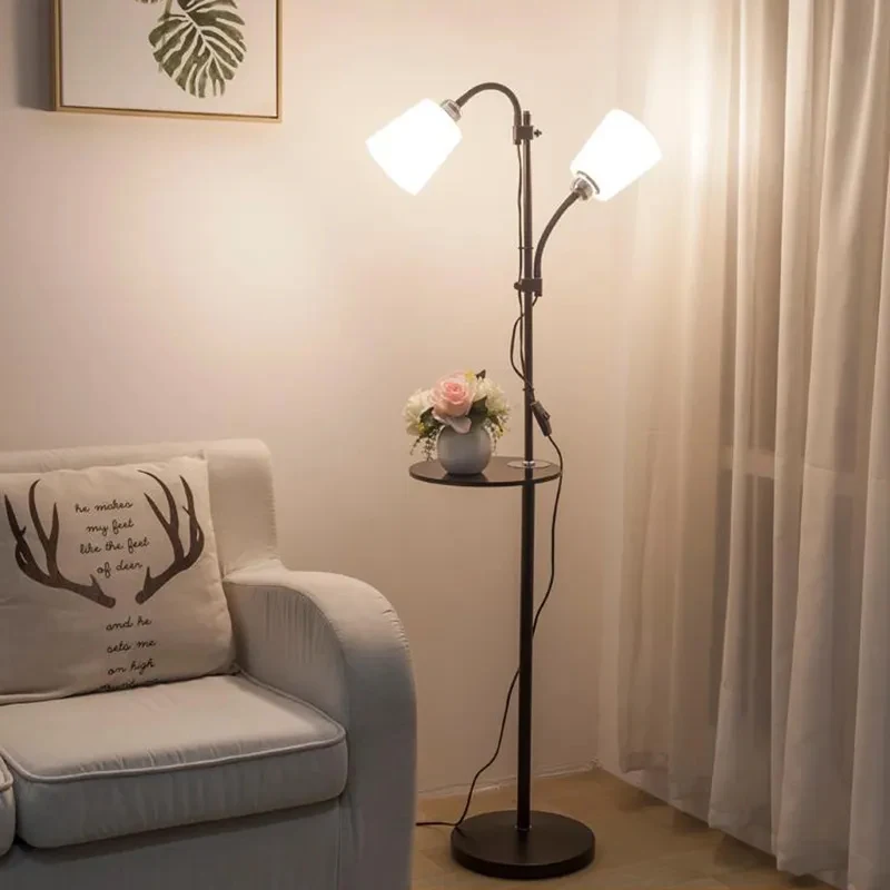 

Modern floor lamp living room wrought iron vertical table lamp bedroom bedside lights double-headed black/white lighting fixture