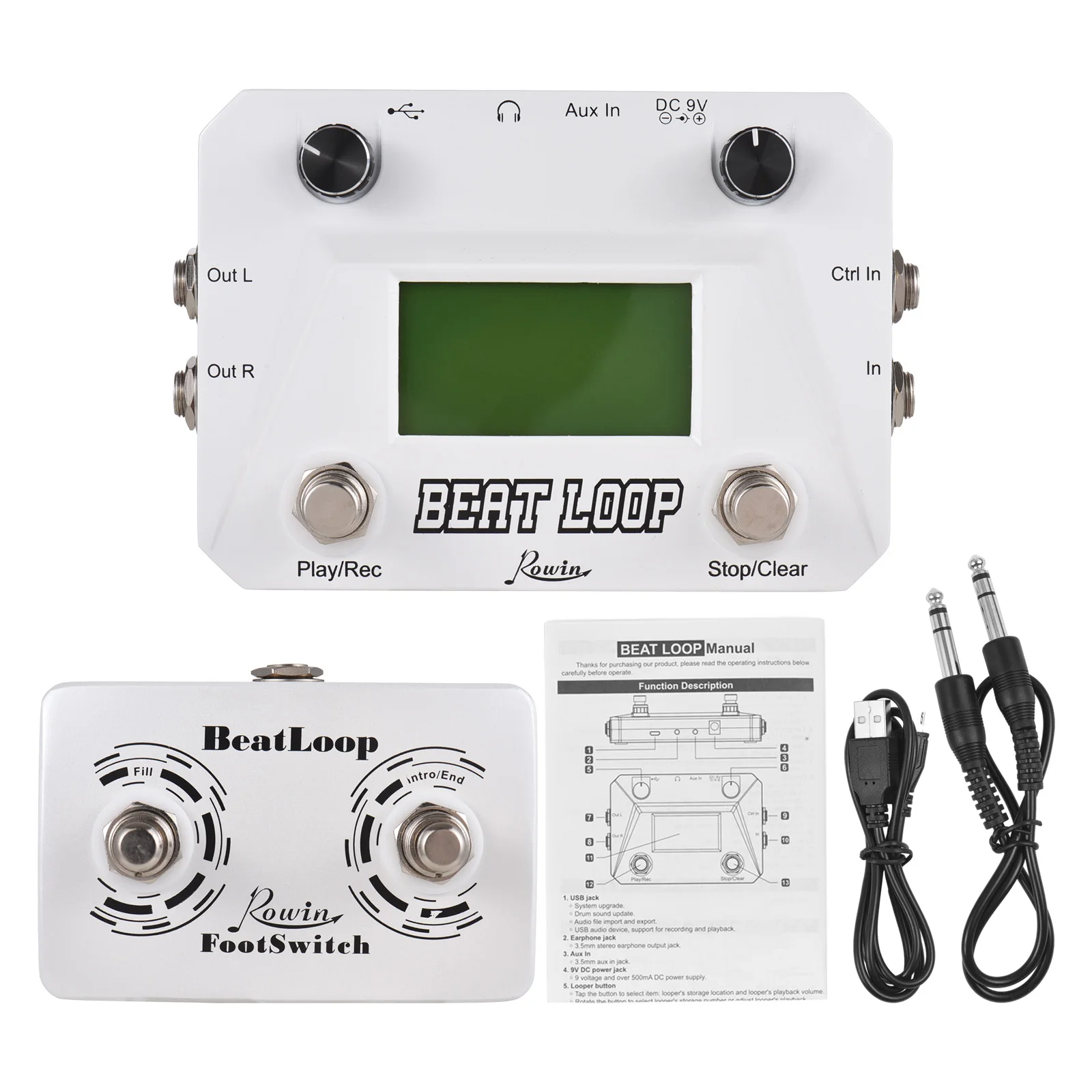 

Rowin Drum Machine Pedal Circular Recording Looper Pedal 40 Drums Rhythm LCD Backlight Display
