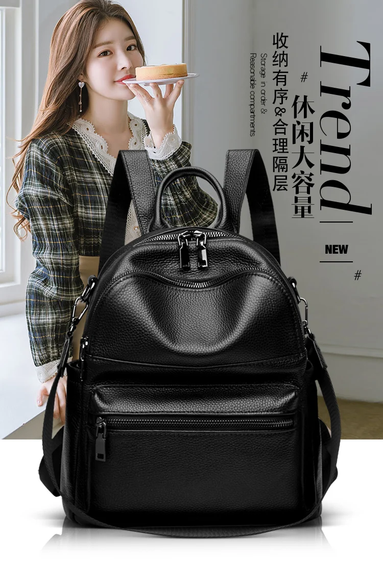 Rucksack aus Rindsleder, schlicht und elegant, vielseitig tragbar, kleine Handtasche für tägliche Arbeitskleidung – Detail 1
