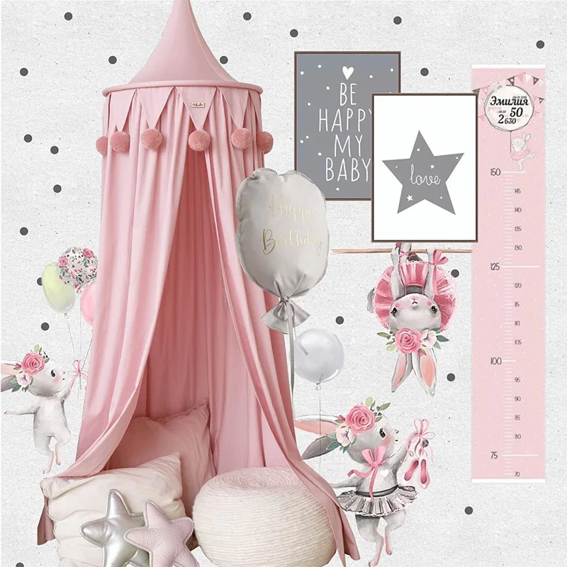 

Pom-pom Tassel Girls Room Canopy Bed Curtains Round Hung Dome Mosquito Net Crib Canopy Kids Baby Mosquito Curtain for Bed Decor