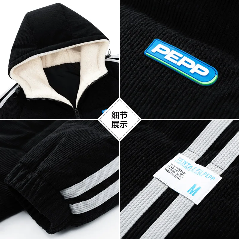 New Winter Men's Thick Warm Hooded Lamb Fleece Loose Padded Coat