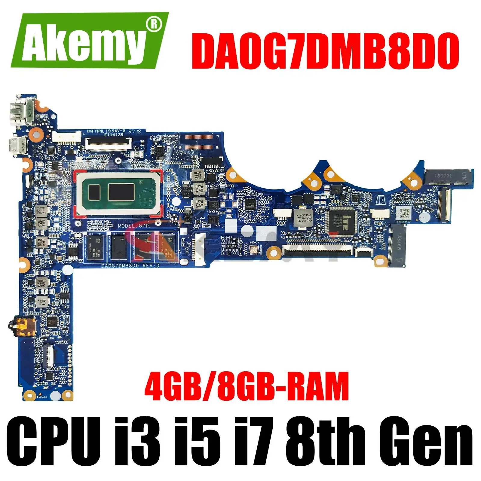 

DA0G7DMB8D0 DAG7DCMB8D0 Mainboard i5 i7 8th Gen 8GB RAM For HP Pavilion 13-AN 13-AN00 Laptop Motherboard L68368-601 L37349-601