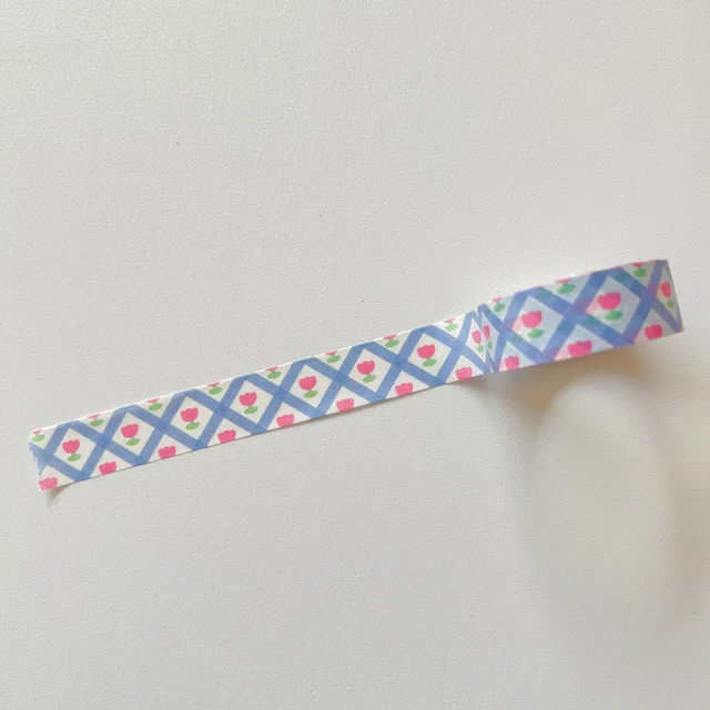 1Pcs Pink Grid Cherry Flower Washi Tape Decorative Adhesive Tape Color Masking Tape For Sticker Scrapbooking DIY Stationery Tape 1Pc B