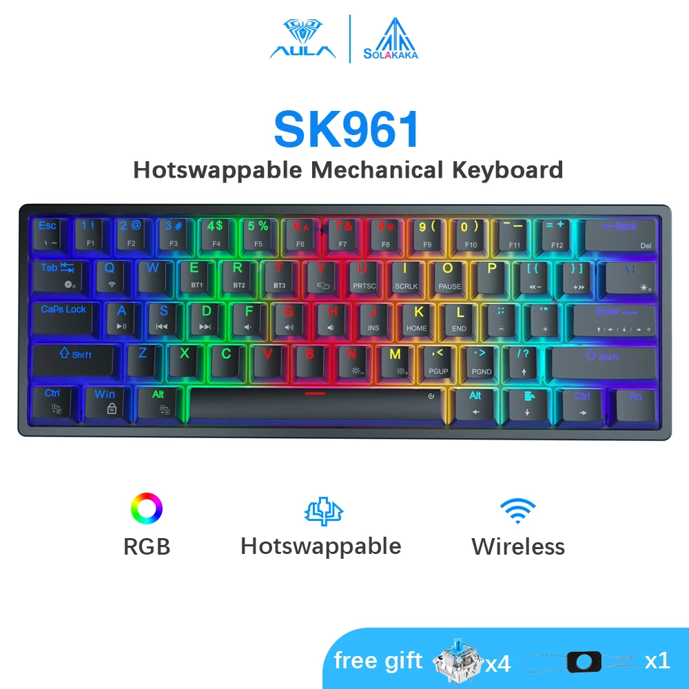 SOLAKAKA SK961 Wireless Gaming Keyboard RGB Backlit Trimode Custom