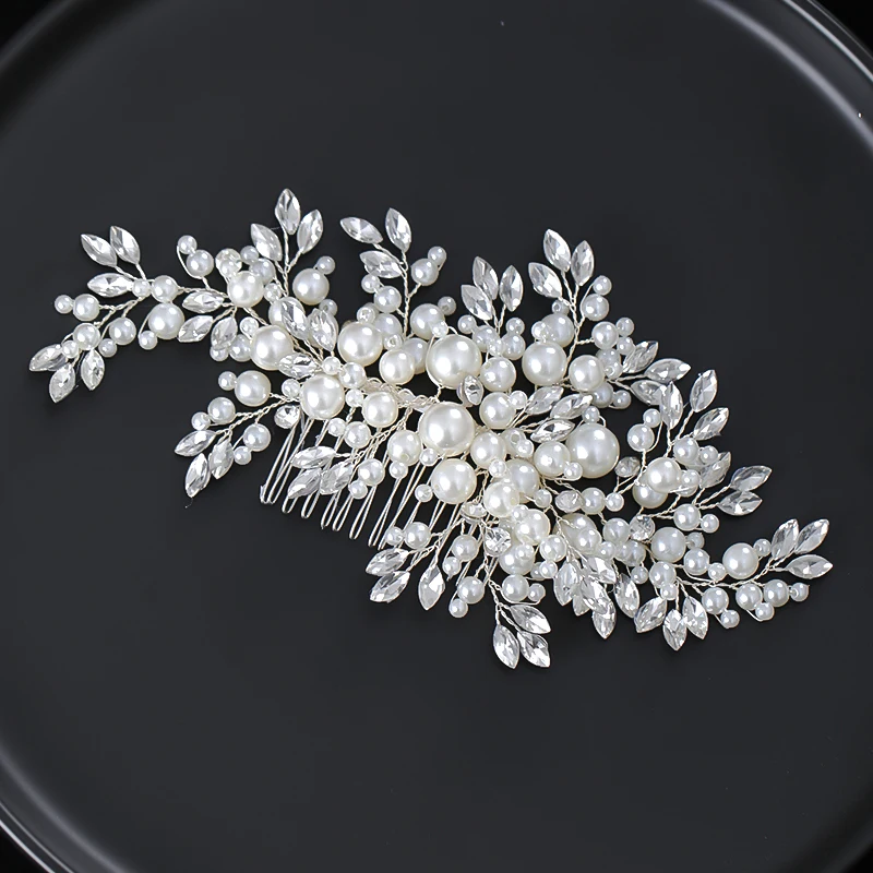 Luxurious Pearl Hair Comb Headband Rhinestone Pearl Bridal Hair Accessories For Women Wedding Tiara Headpiece