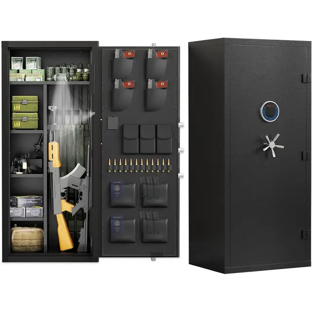 Large Digital Gun Safe for Rifles and Pistols with Silent Alarm, Adjustable Shelf, Gun Rack, and LED Light - Home and Shotgun St 1