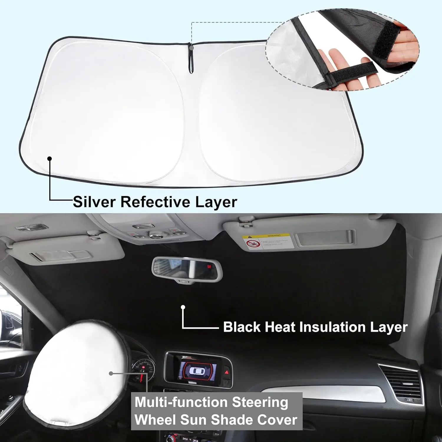 Parasole per parabrezza auto personalizzato con testo fotografico, Parasole personalizzato riflettente pieghevole, Protezione UV. Adatto per auto, SUV e camion