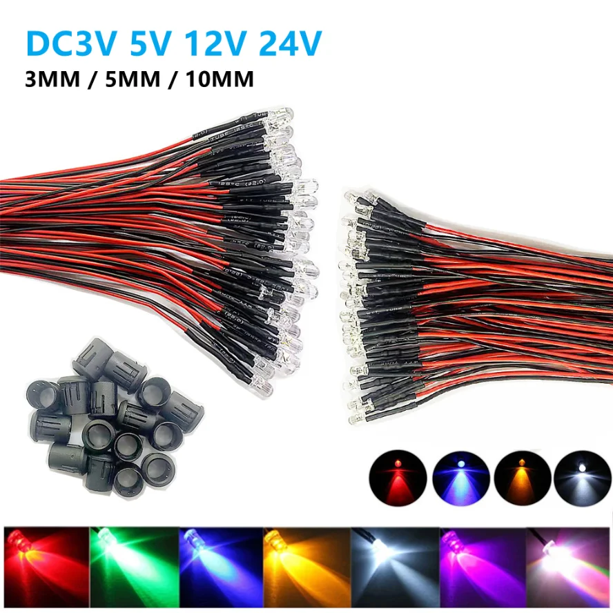 DC3V24V 사전 배선된 LED 전구 액세서리 DIY 발광 다이오드 표시등 선박 모형 장난감 자동차 투명 비드(베이스 포함)