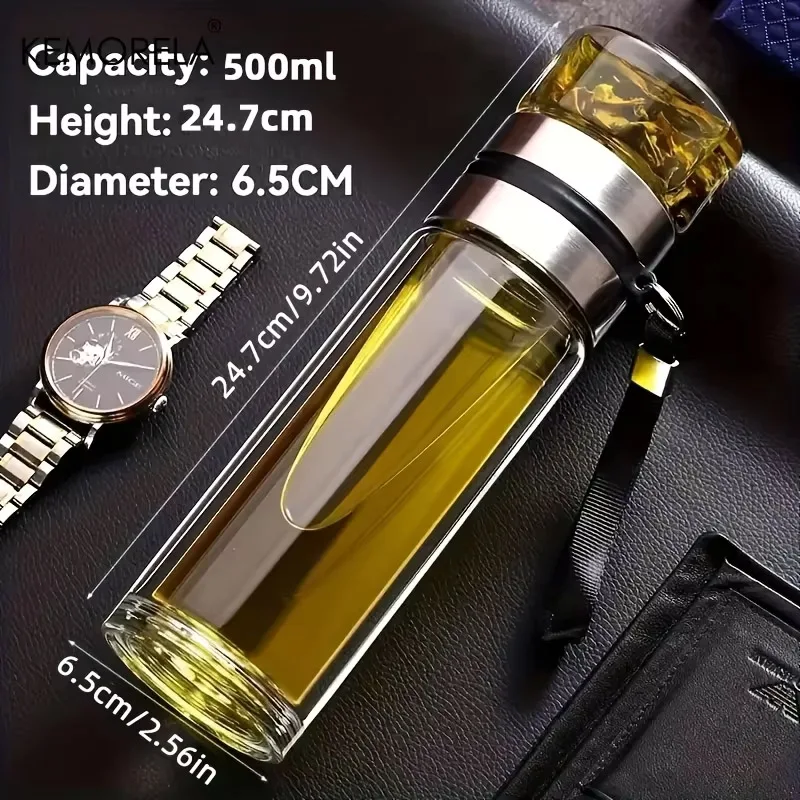 Premium Double Wall Glass Tea Infuser Bottle - Leak-Proof Portable Travel Mug