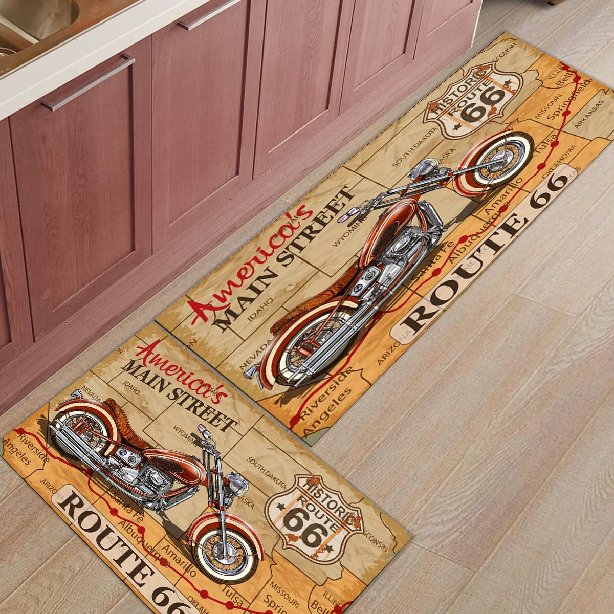 Red Motorcycle Stars Plate Retro Long Kitchen Mat Tappeto Per Porta D'Ingresso Per La Casa Tappeto Da Bagno Antiscivolo Decorazione Del Pavimento Di C
