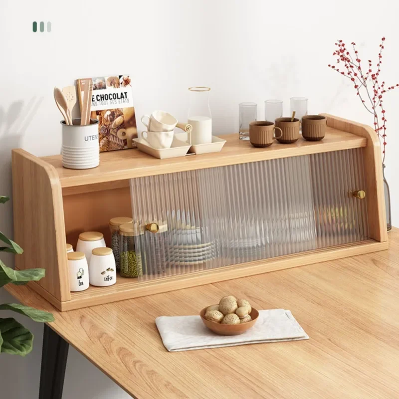 Multifunctional Wooden Dining Cabinet Water Cup Dust-proof Storage Cabinet Kitchen Bowl Counter Surface Storage Rack