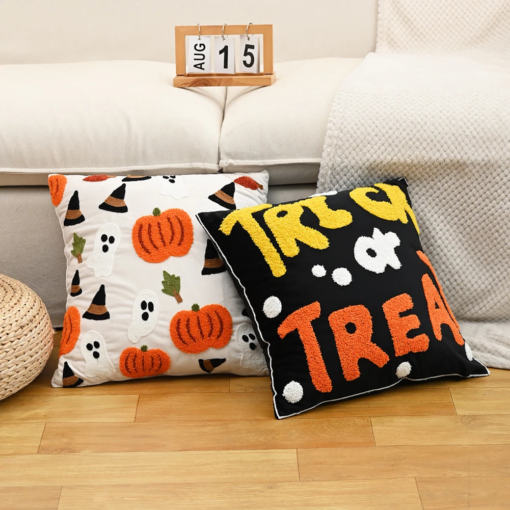 Halloween Embroidered Cushion Cover Embroidered Decorative Pillow Cover Couch Cushion Cover for Festival Party