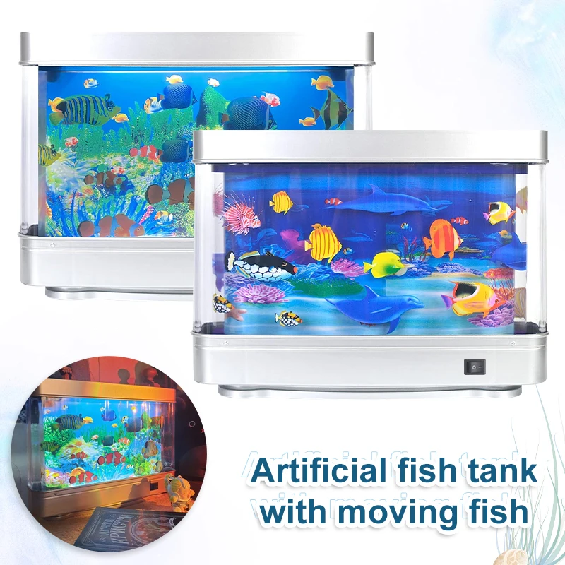 Artificial Fish Tank Virtual Ocean Toy in Motion Lamp - Mini Office Desk  Aquarium 3 Colorful LED Lights, Colorful Aquarium Backgrounds - 3 Artificial  Fish, Bubbles Tank with Moving Fish, Gift for Kids