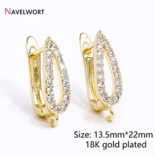  18K Real Gold Plated Inlaid Zircon Feather Angle Wing Earring Hook Clasps Accessories EarWire Fasteners DIY Earring Findings 
