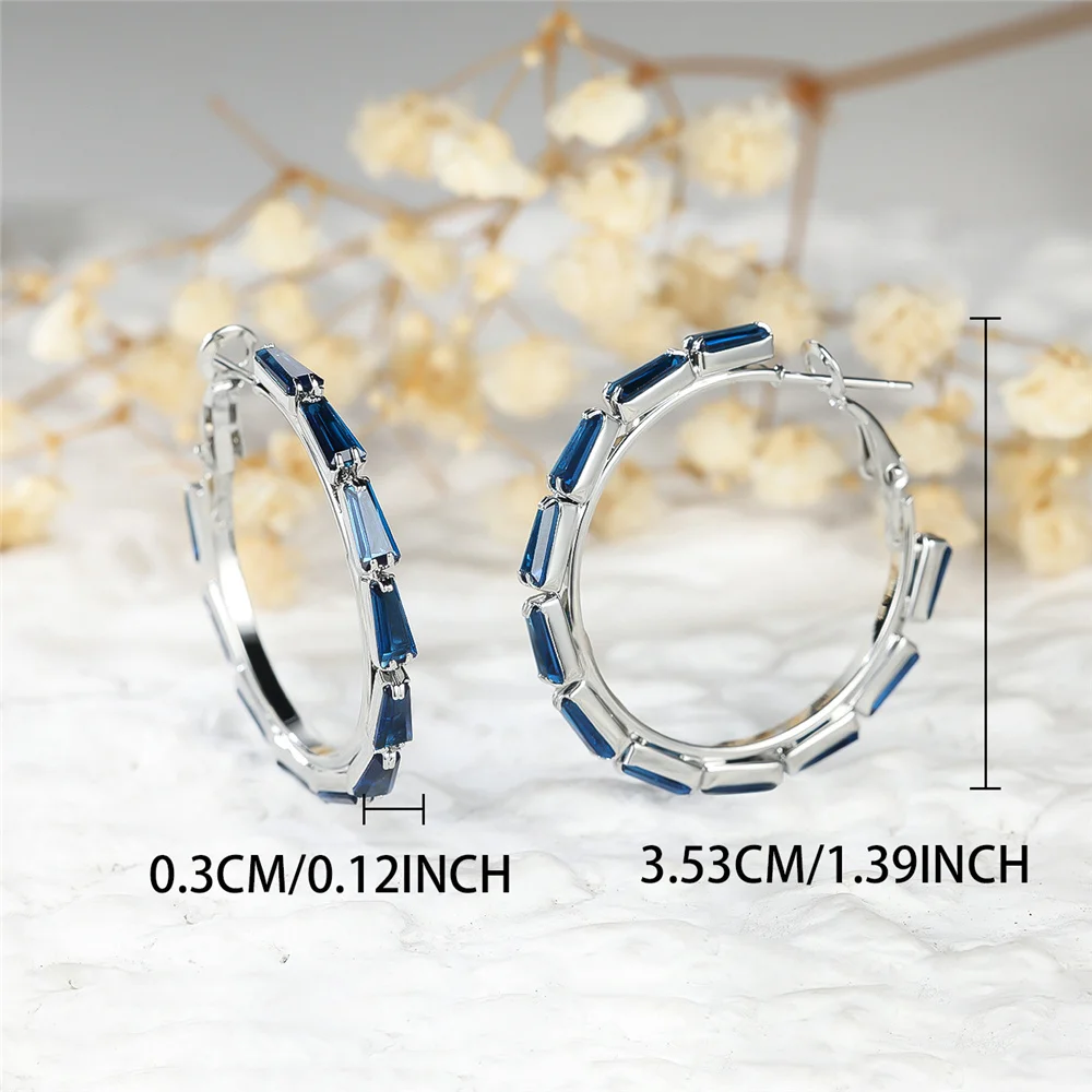 Trendy Crystal Blue Zircon Stone Hoop Earrings For Women Vintage Gold Color Wedding Jewelry