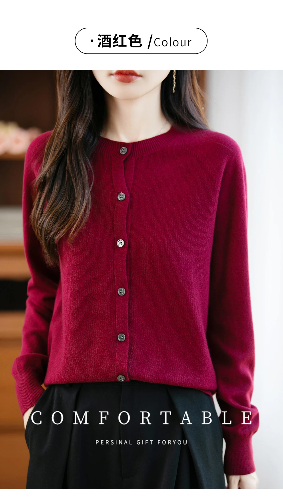 Classic Merino Wool Woman Sweater Basic Female Autumn Winter Knitted Cardigan Elegant Ladies Cashmere Long Sleeve Clothing Tops
