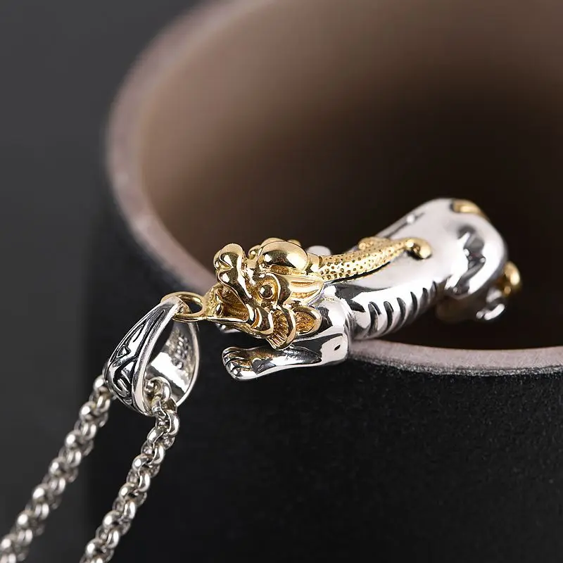 

FNJ 925 Silver Animal Pixiu Pendant Original Pure S925 Sterling Silver Pendants for Jewelry Making Women Punk Yellow