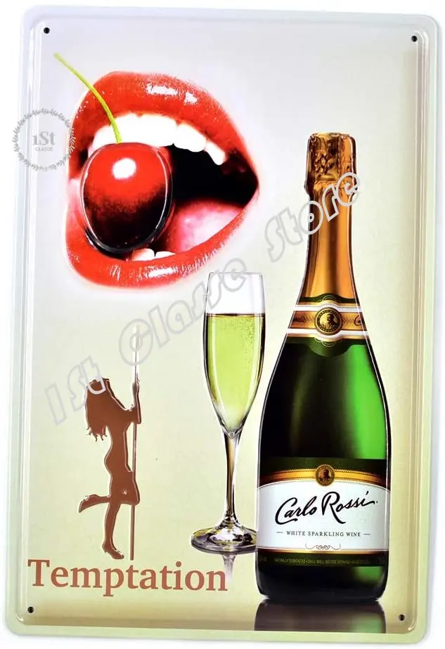 

Temptation Wine Art Poster Metal Tin Sign, Emboss Tag Plaque Wall Decor