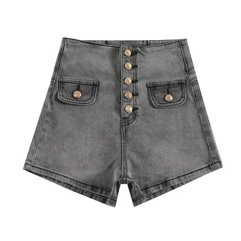Ultra-high waist single-breasted denim shorts women's summer 2022 new retro Korean elastic thin hot pants women