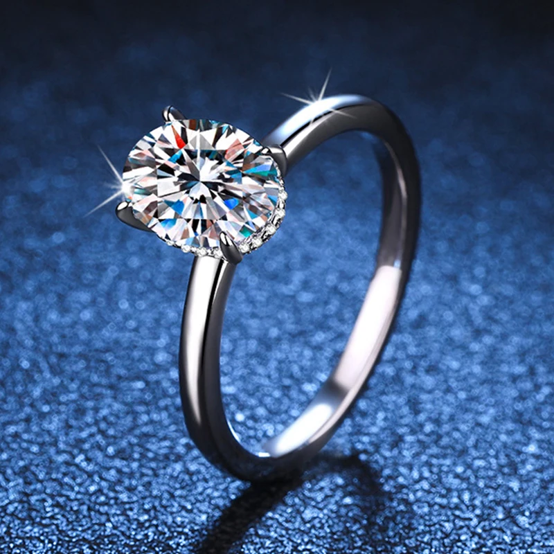 NeeTim 여성용 모이사나이트 반지, S 타원형 컷 랩 다이아몬드 결혼 반지, 약혼 약속 밴드 선물, 7x9mm, 2ct