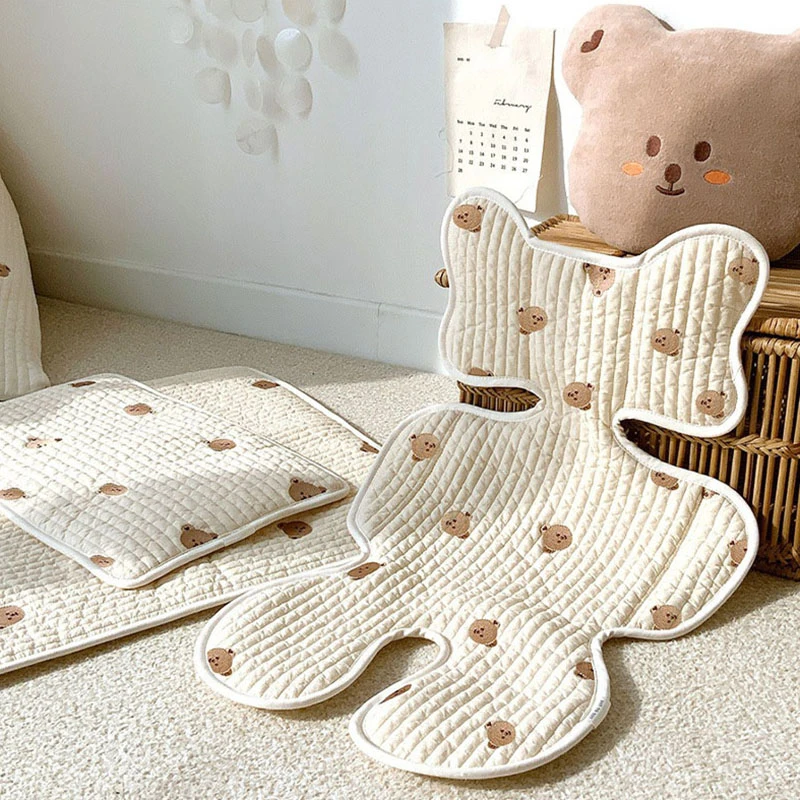 Baby Stroller Liner Car Seat Cushion Cotton Mattress Embroidery Bear Diaper Changing Pad Mat Newborn Carriages Pram Accessories Baby Strollers comfotable