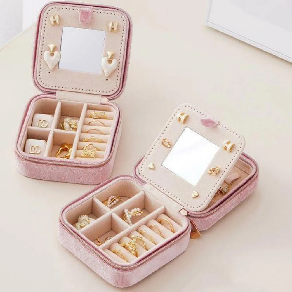 Velvet Jewelry Box with Mirror – Personalized Double Layer Travel Case – Custom Wedding... - SKU PVJB1635 - UGI Packaging