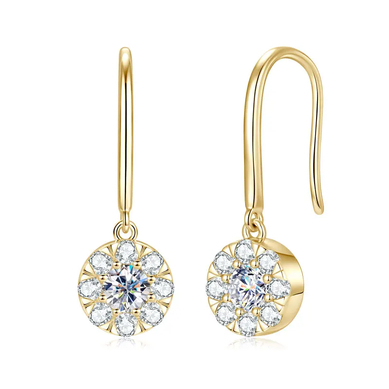 Ehhai voller runder Moissanit, zarte Piercing-Haken-Ohrstecker für Frauen, echtes 925er-Sterlingsilber, edler Schmuck, Geschenk Aretes – Detail 1