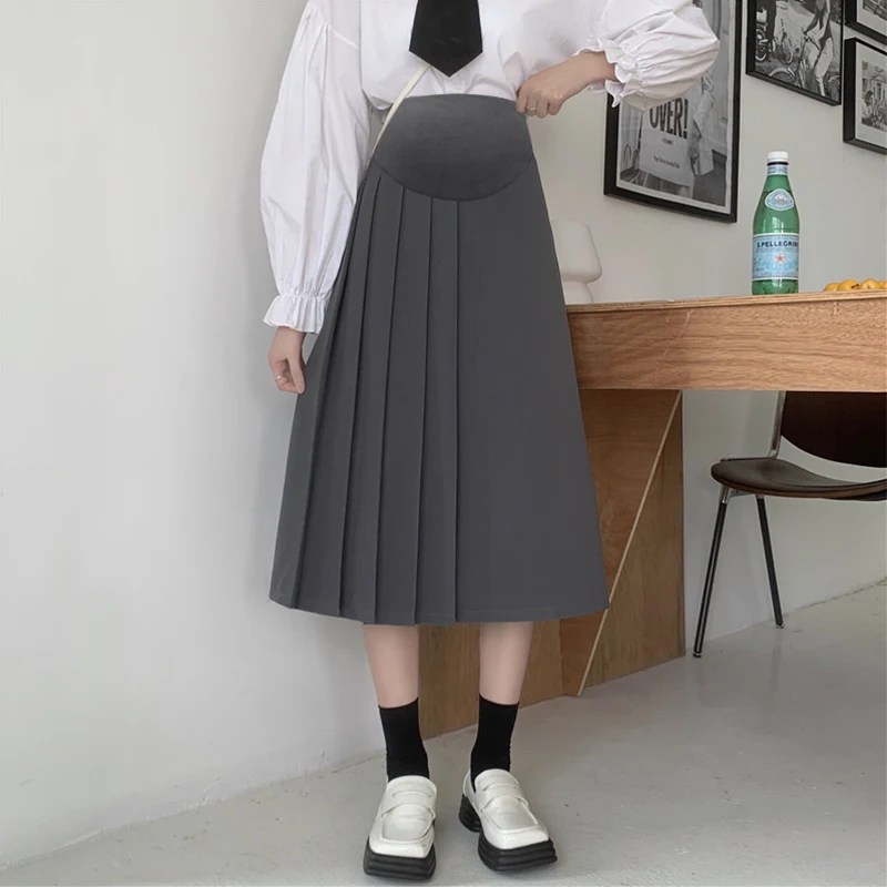 Short Maternity Suit Skirt Fashion High Waist Pleated Patchwork Pregnant Woman Midi Skirts for Spring