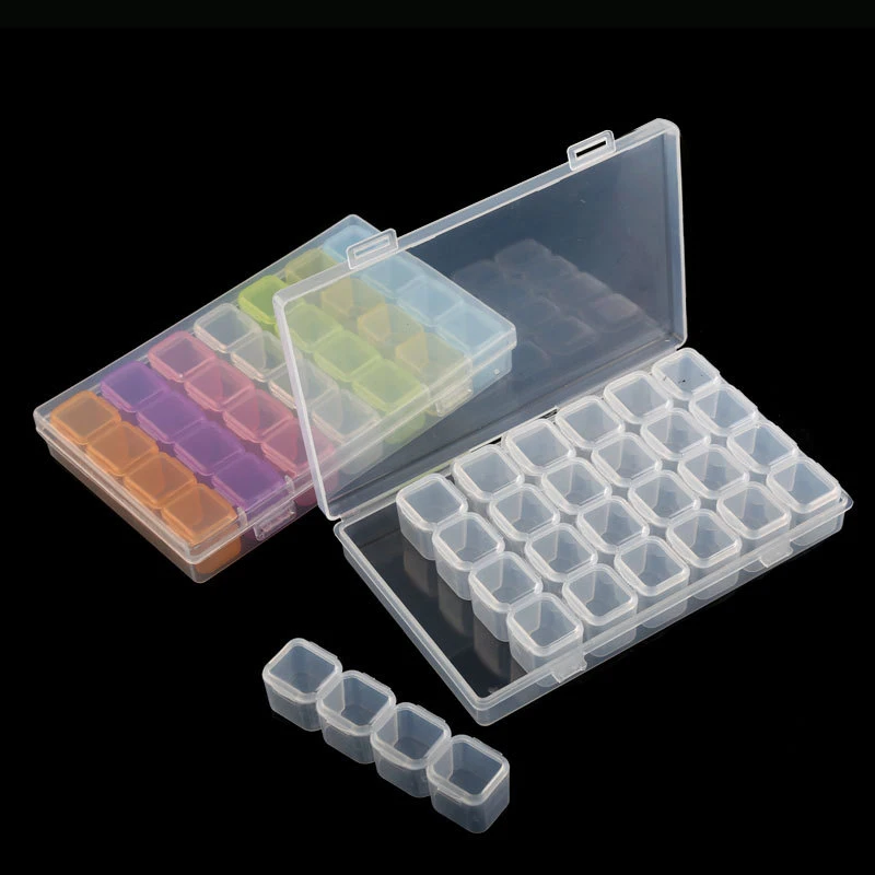

28 Grids Plastic Storage Box Button Bead Earring Compartment Adjustable Container Rectangle Case Nail Rhinestone Jewelry Storage