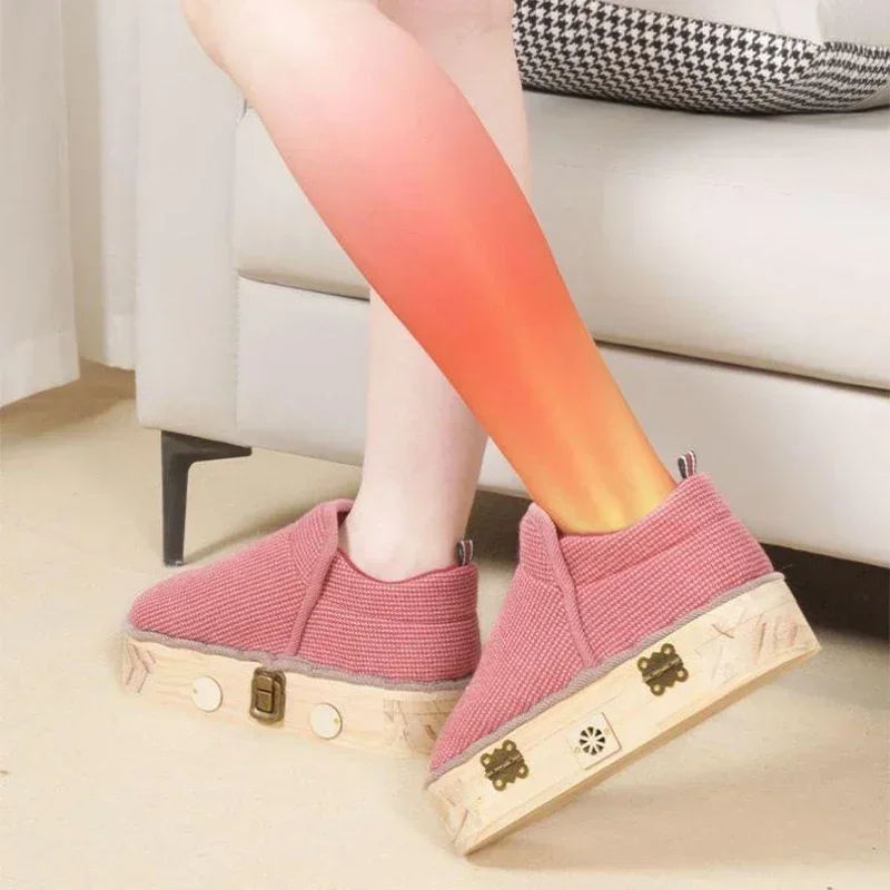 뜸 신발 휴대용 발 마사지 부츠 원목 밑창 열 요법 핫 컴프레스 워킹 요법 기기
