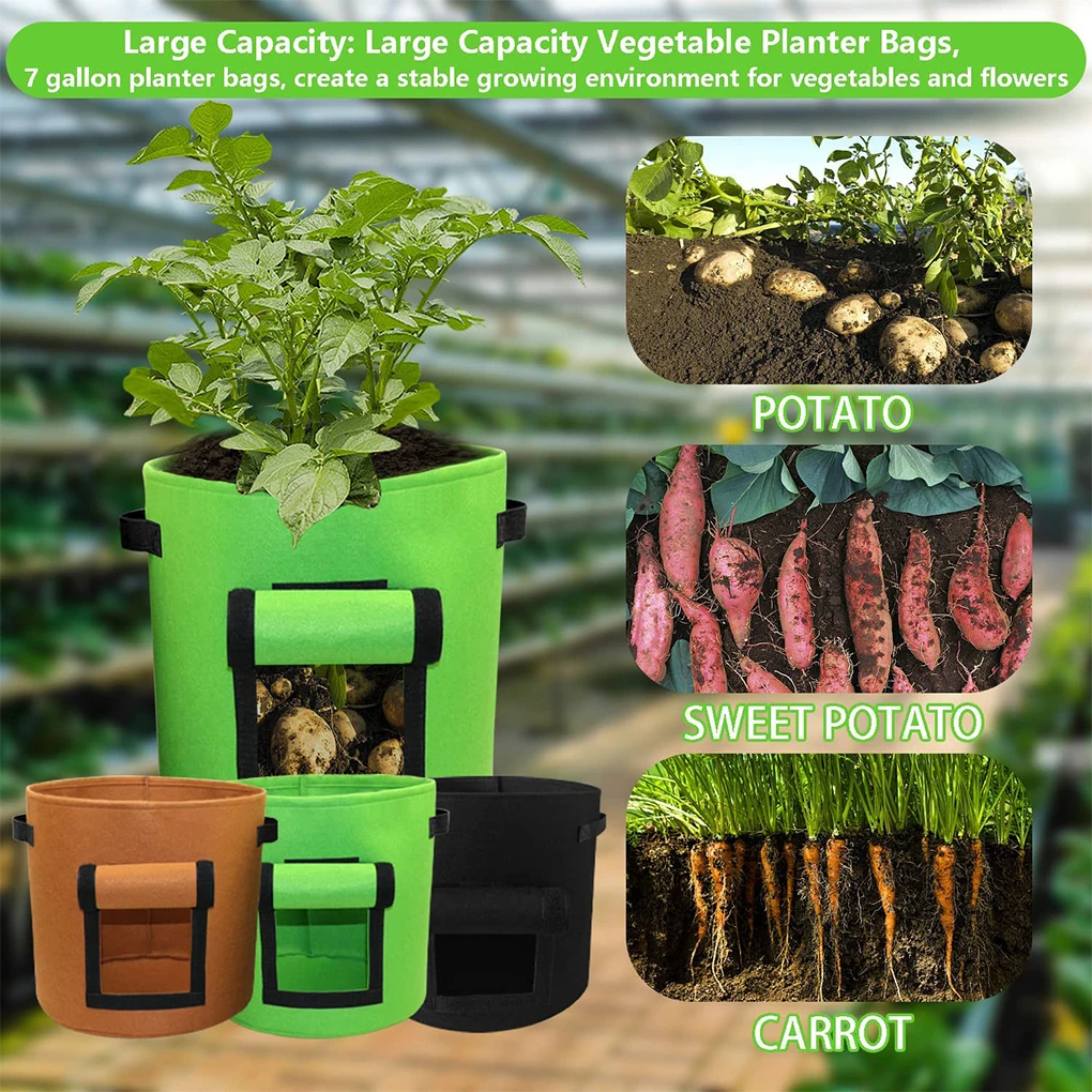 Felt Potato Grow Bucket Planting Bags With Windows Carrot Moisturizing