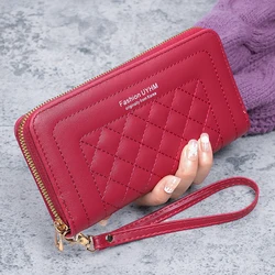 2024 Women's Embroidered Fashion Long Zipper Clutch Purse with Large Capacity (Red)