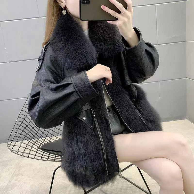 2023 Autumn And Winter New Faux Fur Coat Women's Cotton Thickened Leather Coat Youth Fashion Loose Imitation Fur Jacket