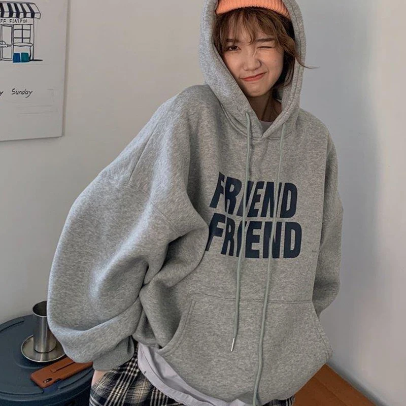 Letter Printed Hooded Sweatshirts Women Harajuku Long Sleeve Oversized Hoodies Woman Autumn Winter Loose Pullover Top Female