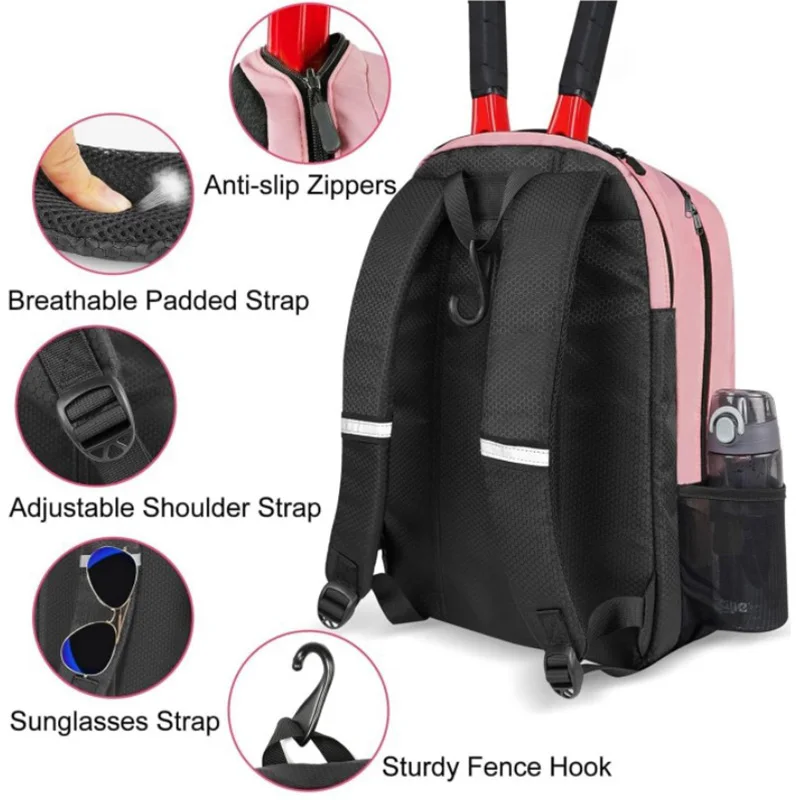 Professional Tennis Backpack Large Capacity Sports Racket Pack Holds 1-2 Tennis Rackets Outdoor Badminton Bag With Shoe Pocket 5