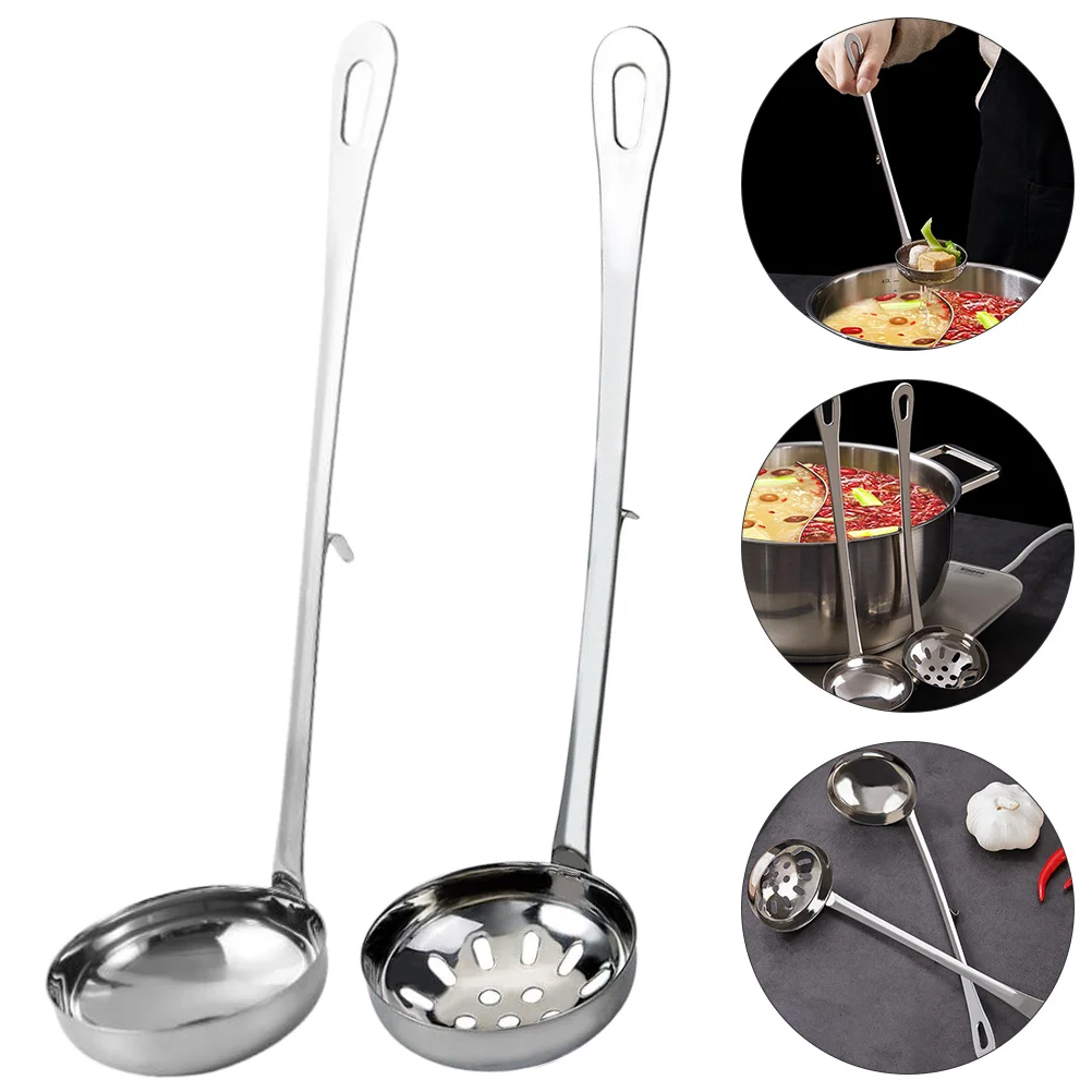 

1 Set Stainless Steel Hot Pot Colander and Spoon with Hook Home Utensil (Silver)