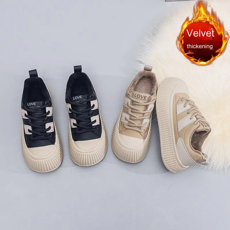 

Зимние женские туфли на толстой подошве с плюшевой подкладкой, теплые хлопковые туфли, модная универсальная повседневная обувь, платформенные кроссовки