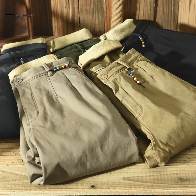 

2024 New Men's Winter Pants Flacee Men Cotton Solid Loose Casual Safari Style Pants Pocket Khaki Army Green Work Pant 28-38
