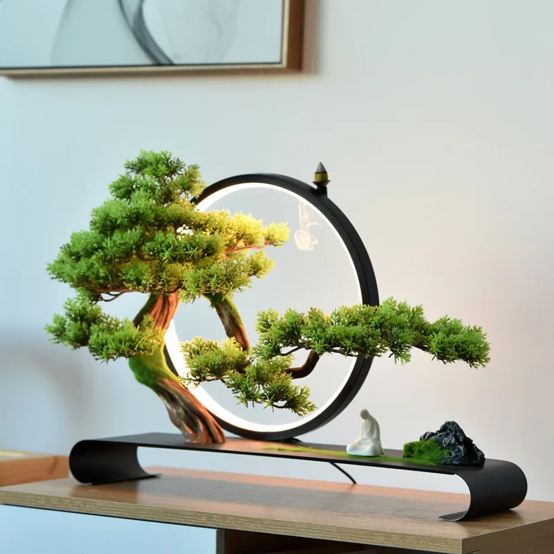 Cliff welcome pine bonsai micro landscape decoration Zen space Chinese style living room porch soft decoration art decoration