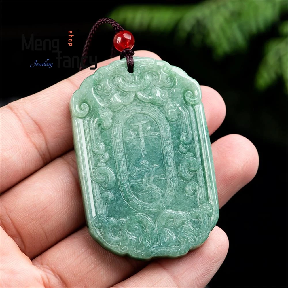Natural A-goods Jadeite Bean Green Ping An Sign Jade Pendant Simple Exquisite Mascots Handicraft Best Selling Fashion Jewelry