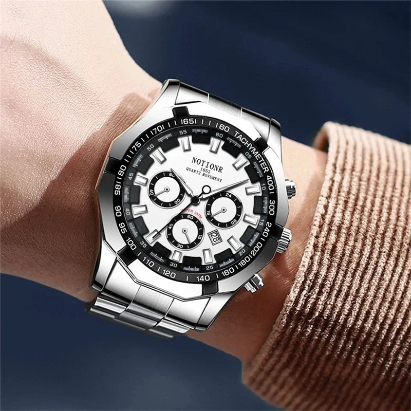 NOTIONR Fashion Men's Sports Watches Luxury Men Business Stainless Steel Quartz Watch Man Casual Luminous Clock reloj hombre