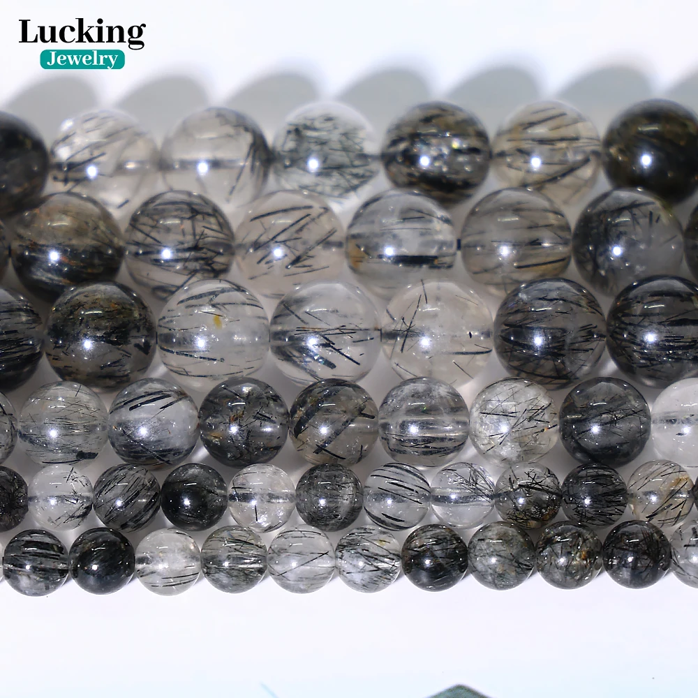 Rare Natural Black Rutilated Quartz Healing Crystal Beads For Jewelry Making DIY Handmade Accessories Strand 15" 3