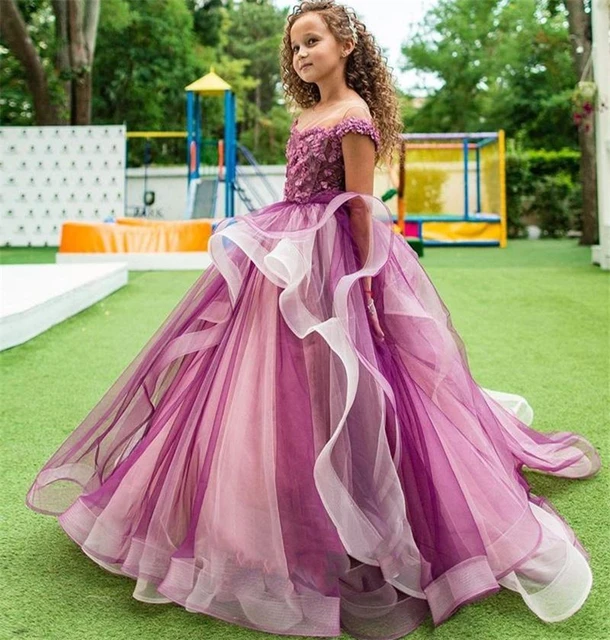 Pink Elegant Baby Girl Birthday Dress Fluffy Flower Girl Dress For Wedding  Bow Kids Princess Ball Gown Lush Dresses For Girls - AliExpress